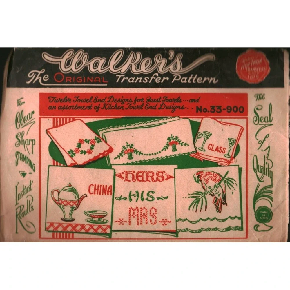 Vintage Walkers Original Transfer Pattern 33-900 Guest Kitchen Towel Embroidery